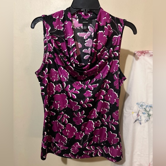 Alfani Tops - Alfani Purple Fitted Blouse with Elegant Draped Neckline